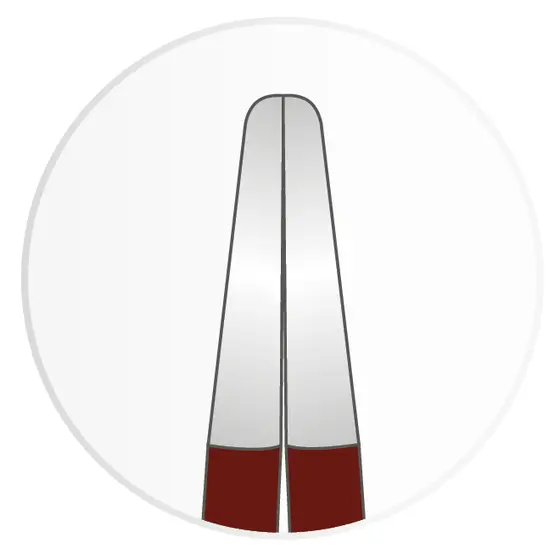 Grafische Darstellung der abgerundeten geschlossenen Spitzenform einer roten bipolaren SuperGliss Pinzette vor weißem Hintergrund.