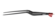 Lange schwarze bipolare Pinzette mit abgewinkelter Spitze und rotem Anschluss vor weißem Hintergrund.