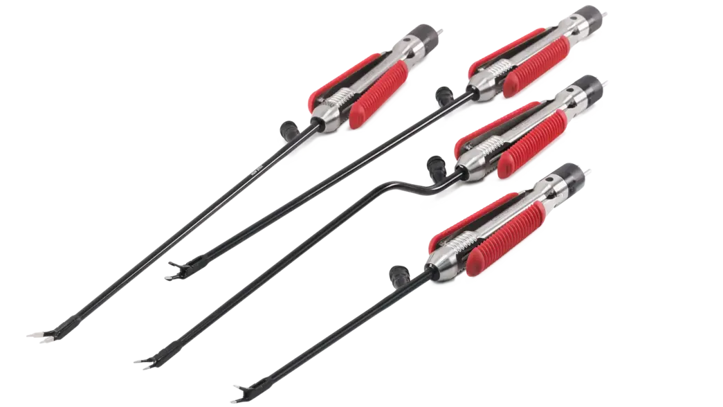 Compact set of bipolar forceps with red grip area
