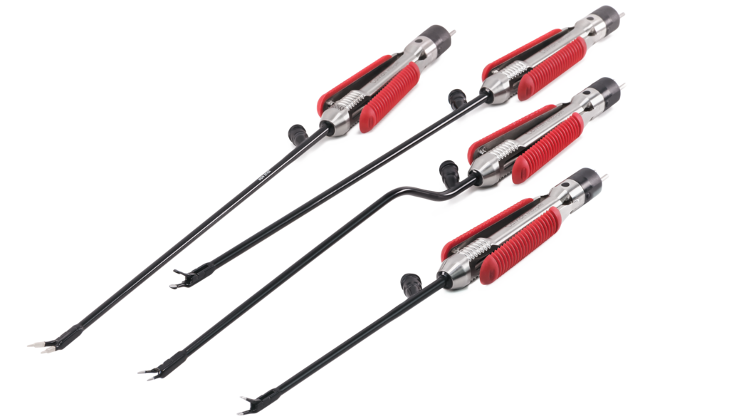 Compact set of bipolar forceps with red grip area