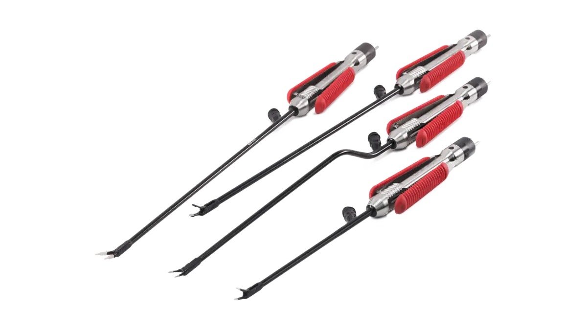 Compact set of bipolar forceps with red grip area