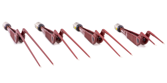 Four red SuperGliss® non-stick zhora bipolar forceps 