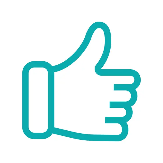 Türkisfarbene Umrissgrafik einer Hand mit Daumen-hoch-Geste