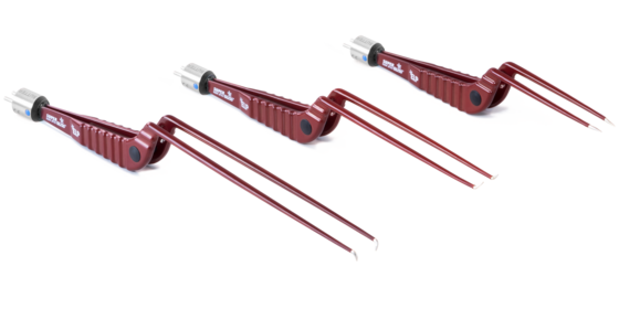 Three SuperGliss® non-stick ELP bipolar forceps with different angles and sizes