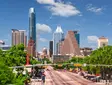 Austin, Texas skyline with skyscrapers, Congress Avenue, and the Texas State Capitol in downtown Austin.
