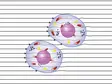 Microscopic view of two cells with visible nuclei, mitochondria, and other organelles – set against a background of horizontal lines