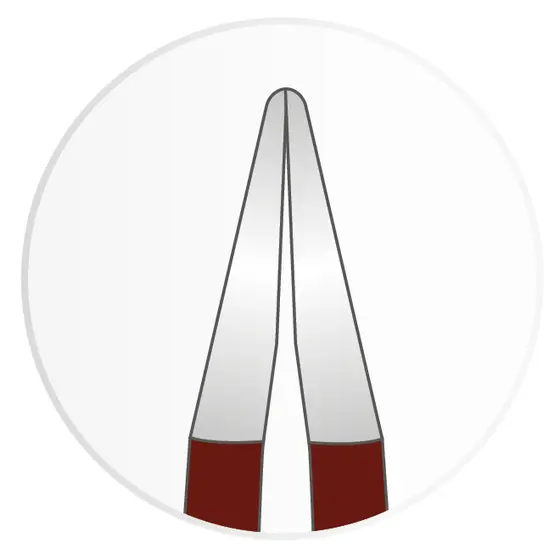 Grafische Darstellung der Darstellung der MicroTip-Geometrie einer roten SuperGliss bipolaren Pinzette vor weißem Hintergrund