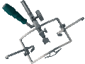 Surgical retractor with green handle and adjustable metal arms for secure wound retraction and improved visibility in the surgical field.