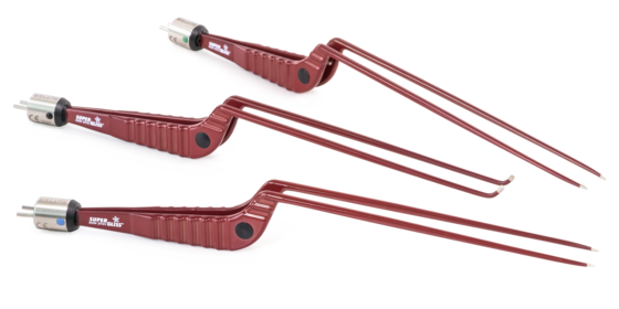 Four red SuperGliss® non-stick TEO bipolar forceps 